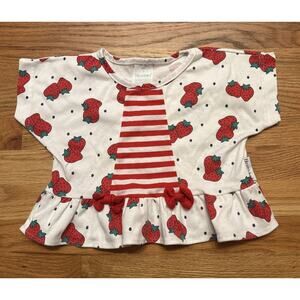 Vintage Healthtex Girls Size 6 Strawberry Blouse Shirt AOP Bows